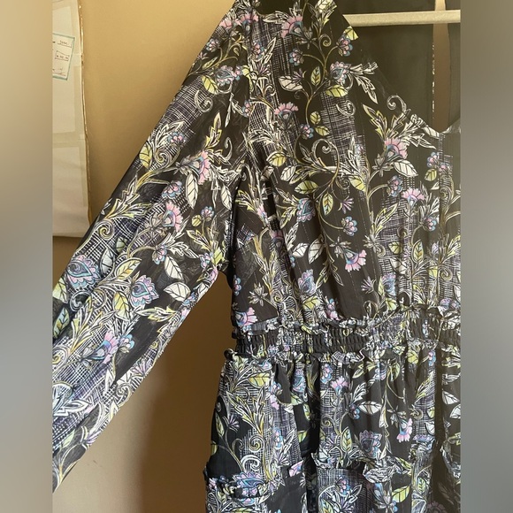 Torrid Mini Lurex Chiffon Tiered Dress sz 1X floral ruffle metallic grunge fairy - Picture 8 of 14